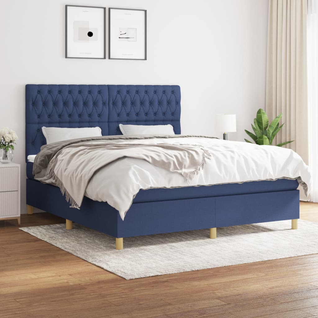 Box Spring Postel S Matrací Textil Modrá