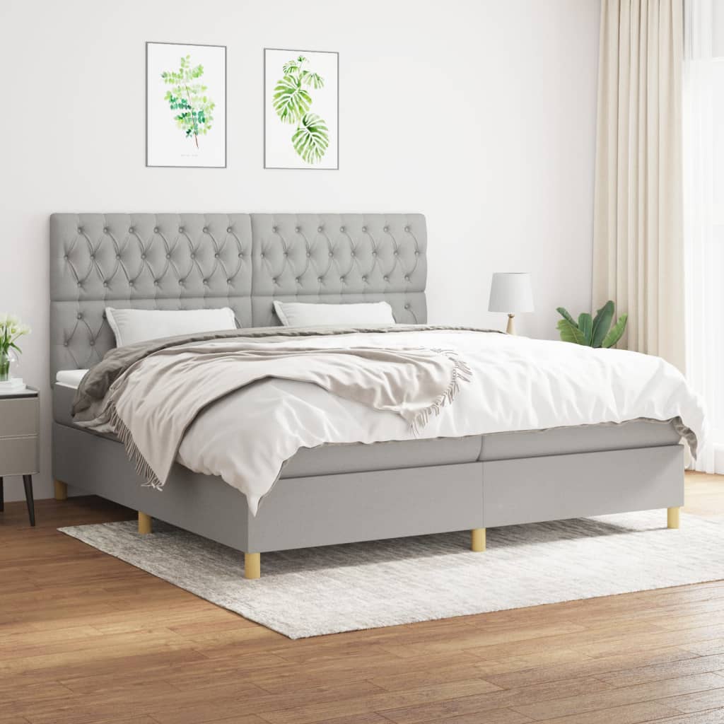 Box Spring Postel S Matrací Textil Světle Šedá