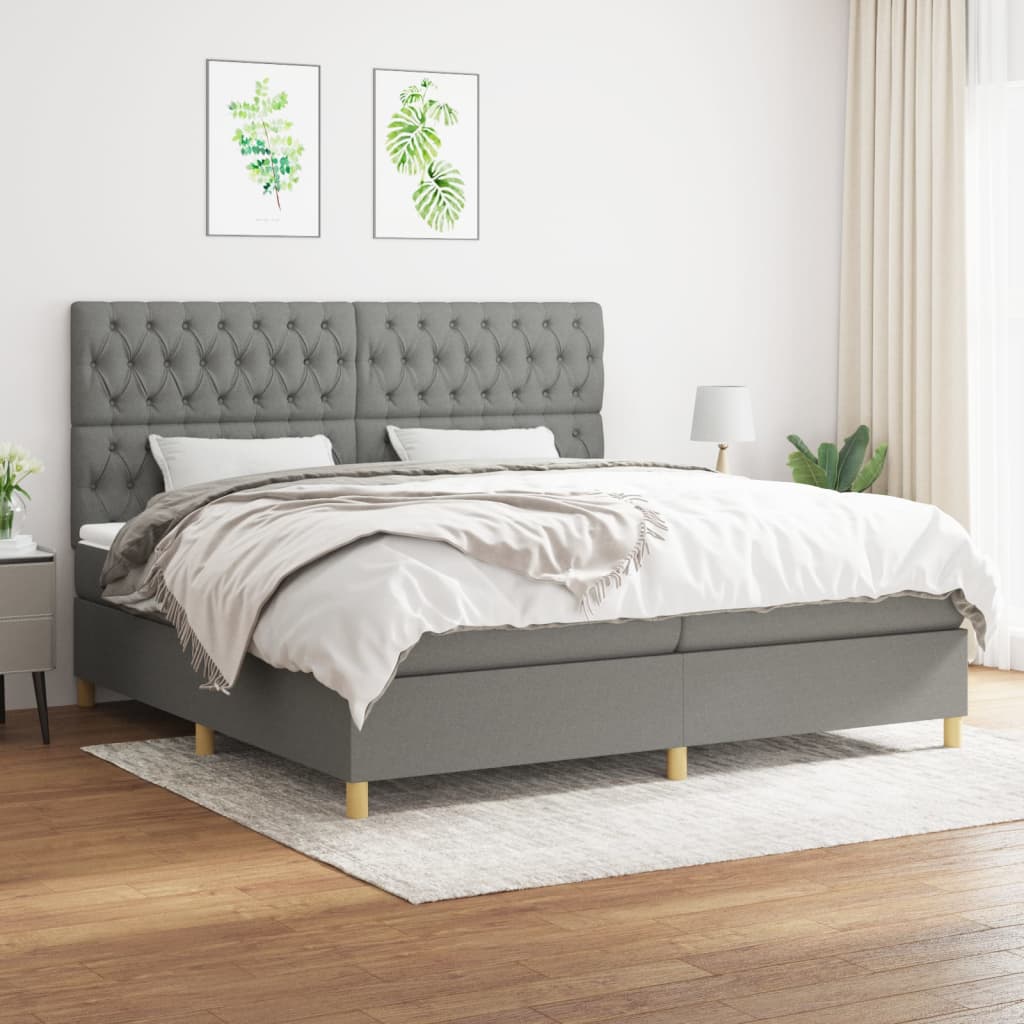 Box Spring Postel S Matrací Textil Tmavě Šedá