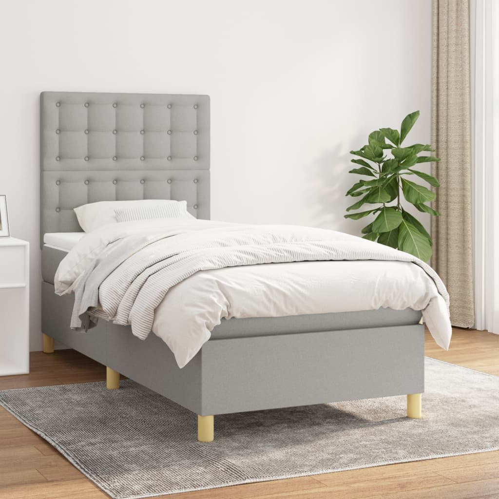 Box Spring Postel S Matrací Textil Světle Šedá