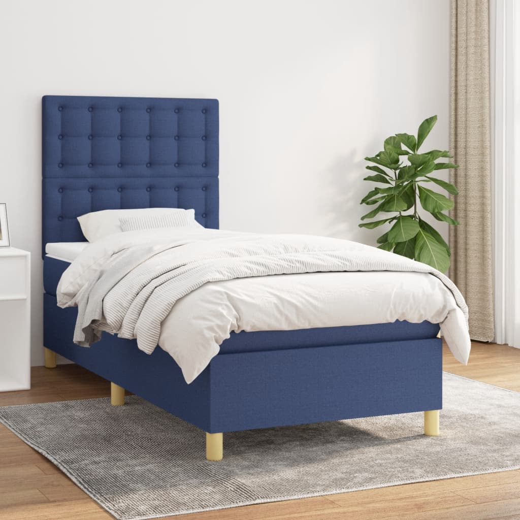 Box Spring Postel S Matrací Textil Modrá