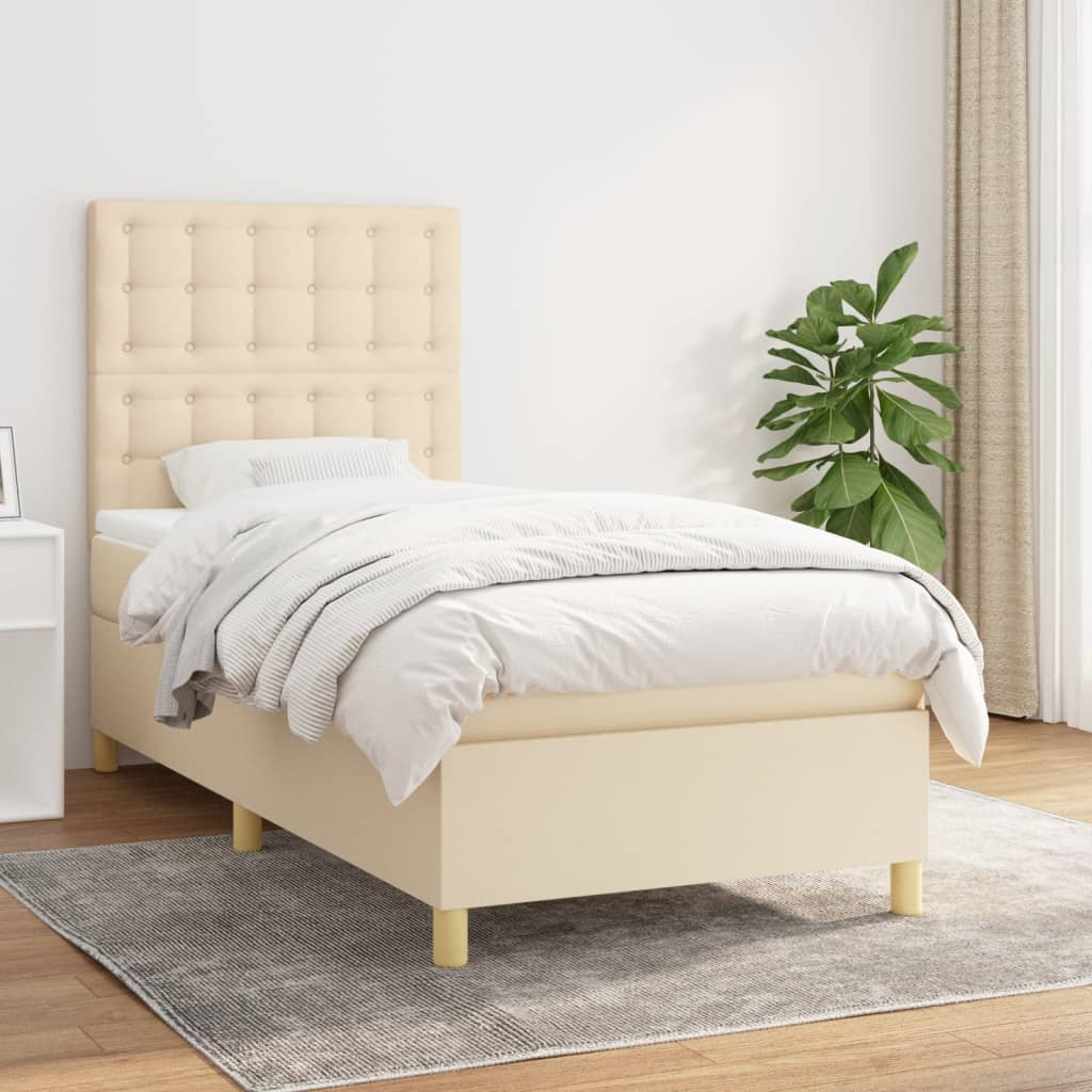 Box Spring Postel S Matrací Textil Krémová