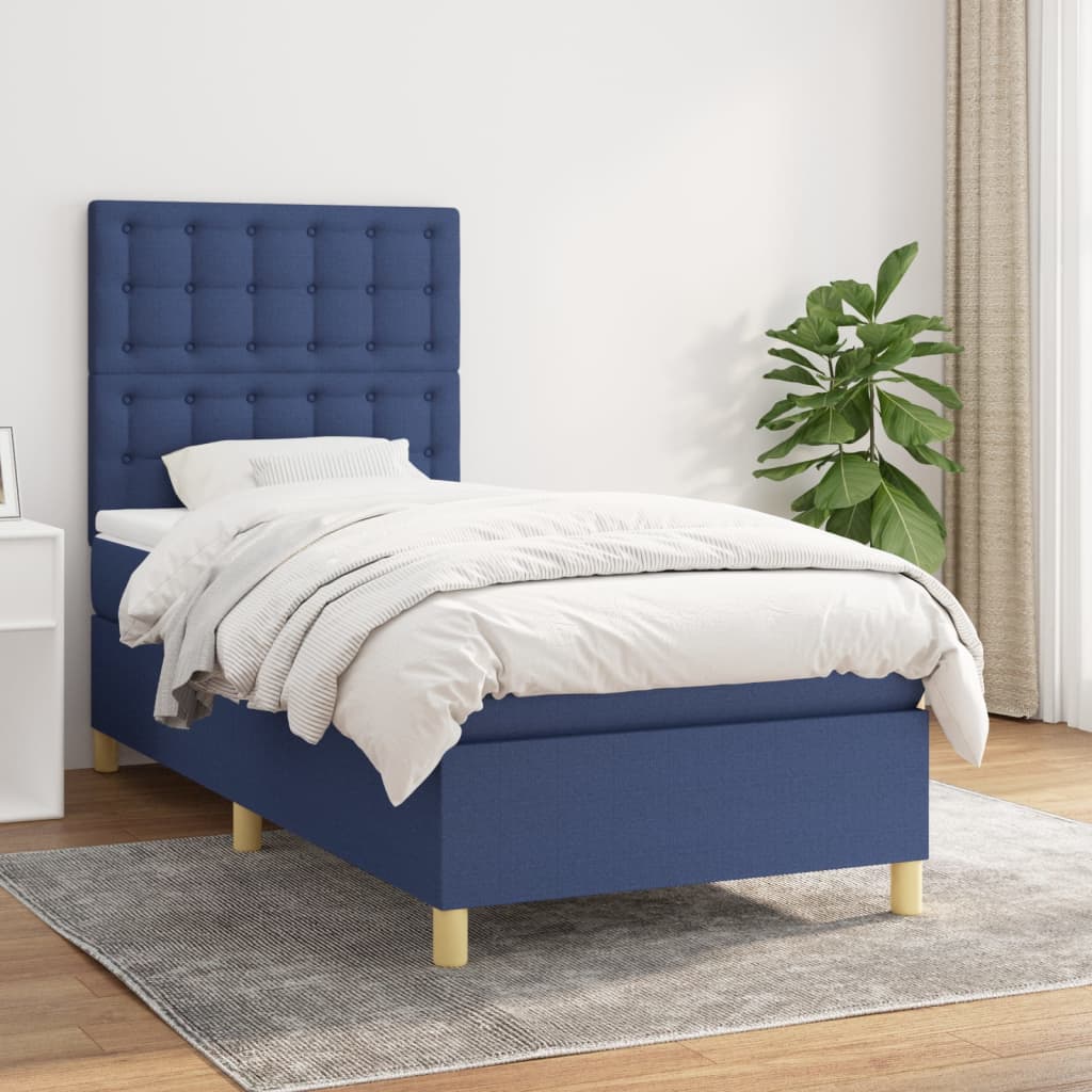 Box Spring Postel S Matrací Textil Modrá