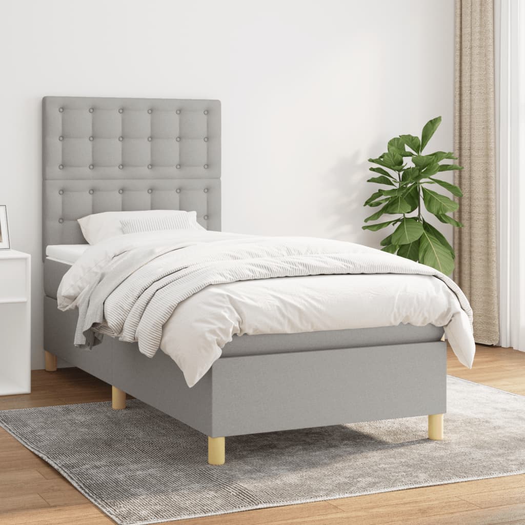 Box Spring Postel S Matrací Textil Světle Šedá