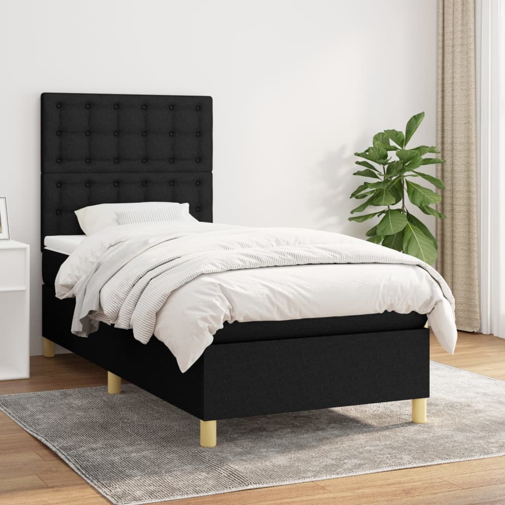 Box Spring Postel S Matrací Černá Textil Černá