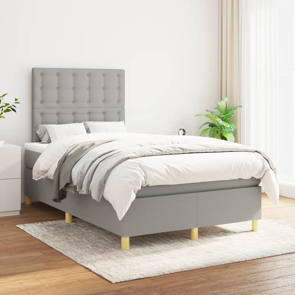 Box Spring Postel S Matrací Textil Světle Šedá