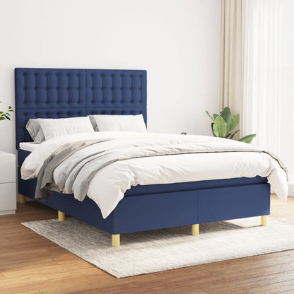 Box Spring Postel S Matrací Textil Modrá
