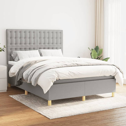 Box Spring Postel S Matrací Textil Světle Šedá