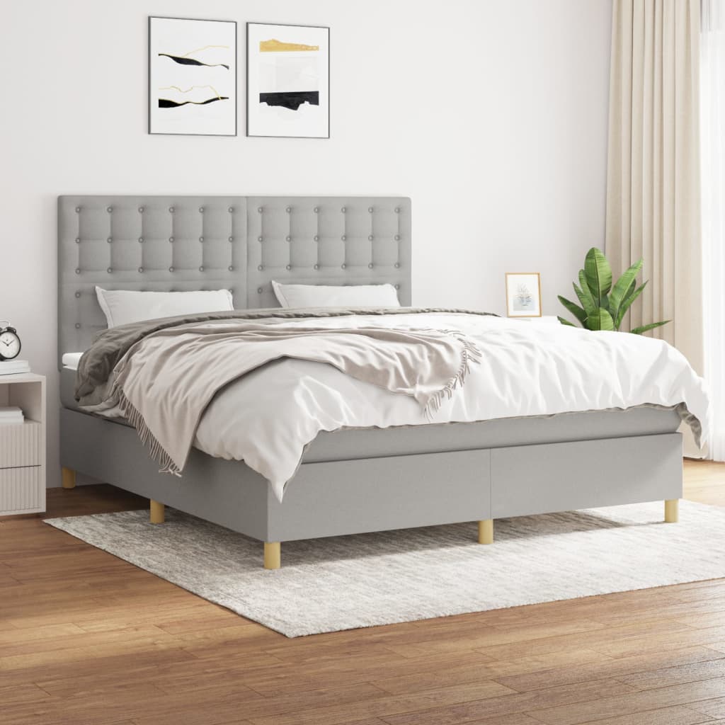 Box Spring Postel S Matrací Textil Světle Šedá