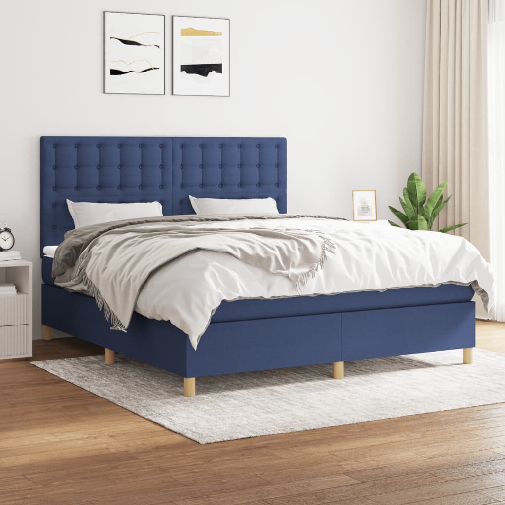 Box Spring Postel S Matrací Textil Modrá