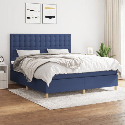 Box Spring Postel S Matrací Textil Modrá
