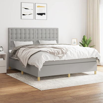 Box Spring Postel S Matrací Textil Světle Šedá