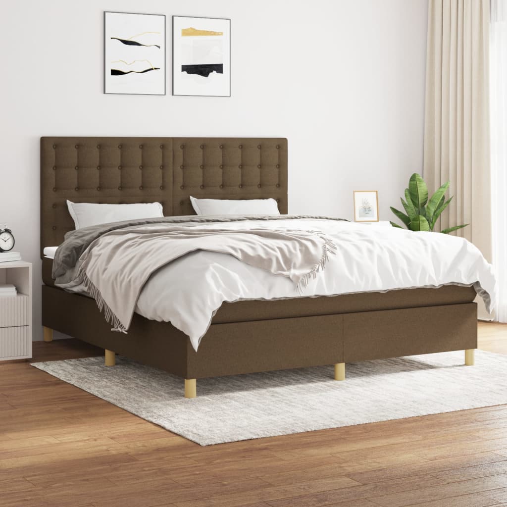 Box Spring Postel S Matrací Textil Tmavě Hnědá