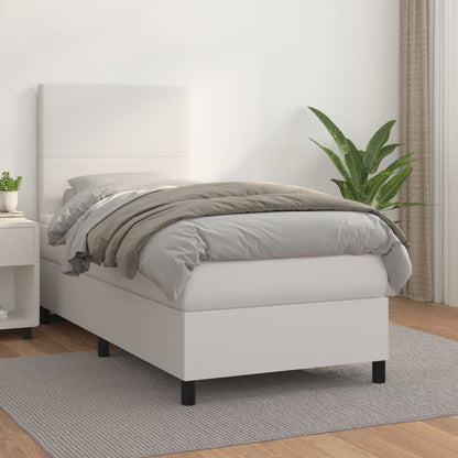 Box Spring Postel S Matrací Umělá Kůže Bílá