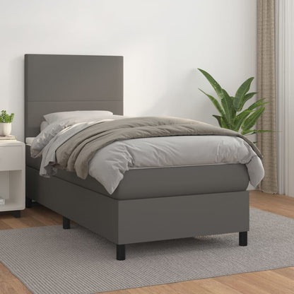 Box Spring Postel S Matrací Šedá Umělá Kůže Šedá