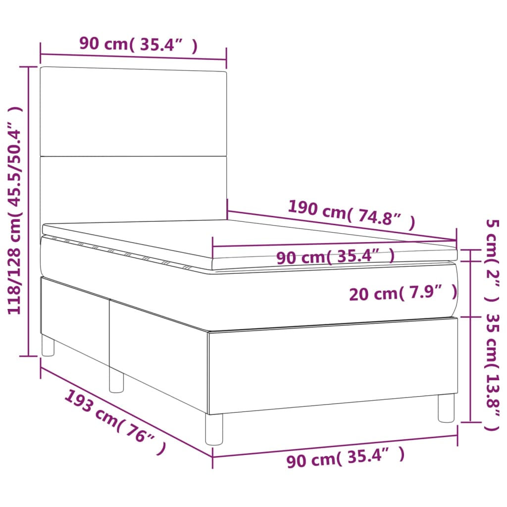 Box Spring Postel S Matrací Krémová 90X190 Cm Umělá Kůže