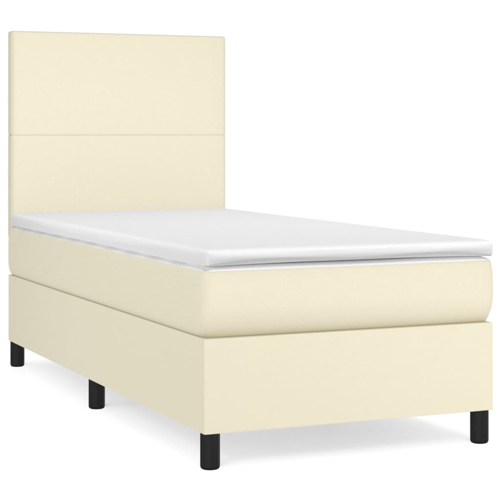 Box Spring Postel S Matrací Krémová 90X200 Cm Umělá Kůže