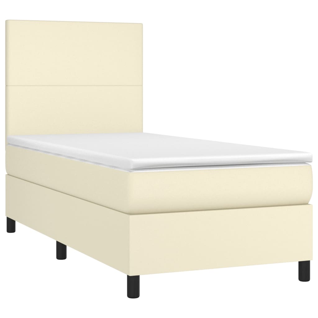 Box Spring Postel S Matrací Krémová 90X200 Cm Umělá Kůže