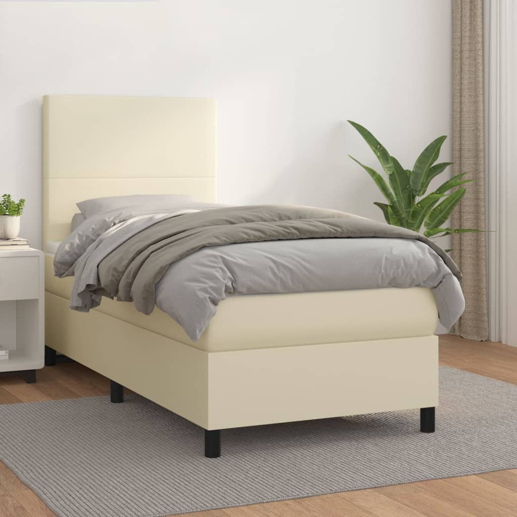 Box Spring Postel S Matrací Krémová 90X200 Cm Umělá Kůže