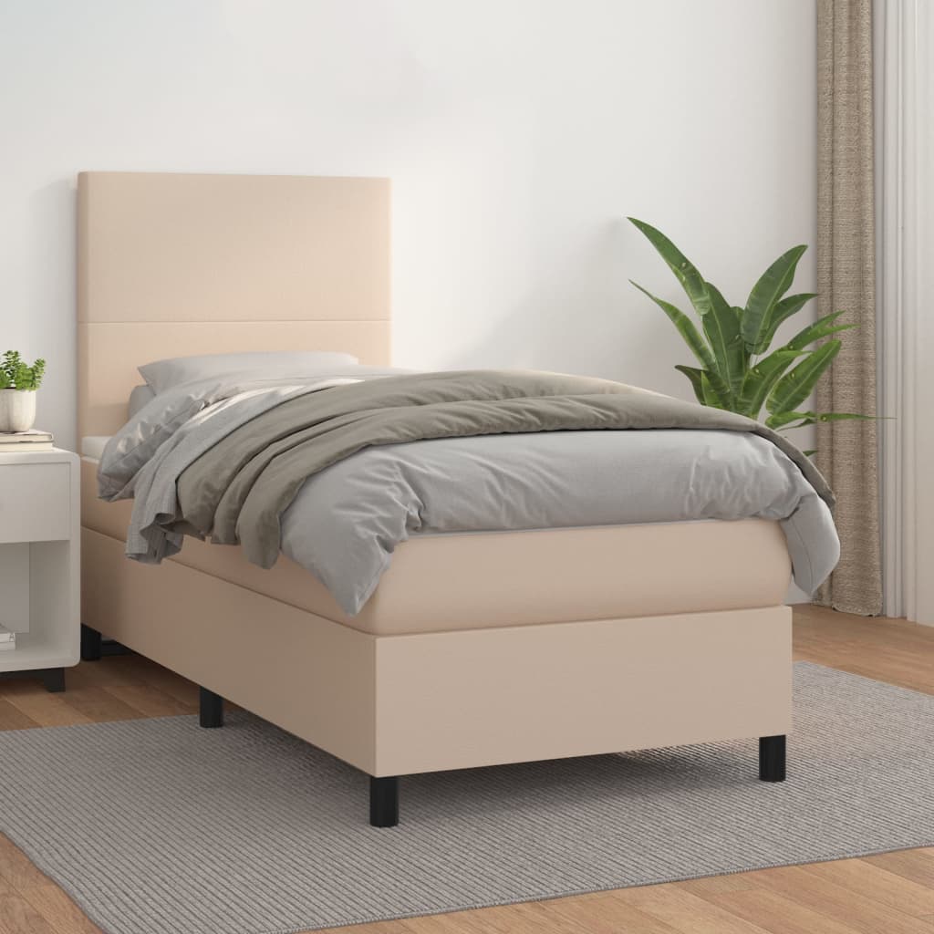 Box Spring Postel S Matrací Umělá Kůže Cappuccino