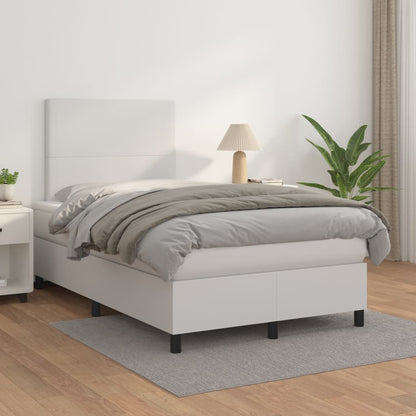 Box Spring Postel S Matrací Umělá Kůže Bílá