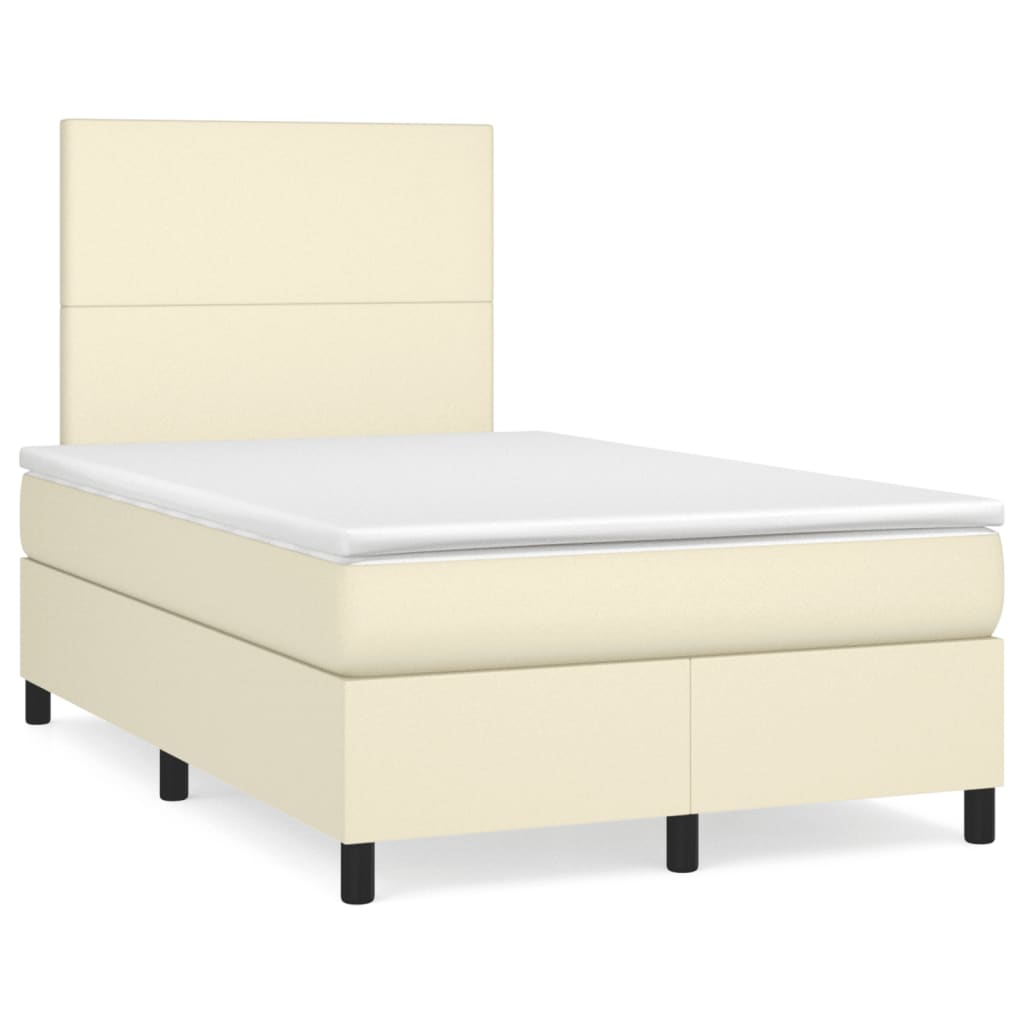 Box Spring Postel S Matrací Krémová 120X200 Cm Umělá Kůže