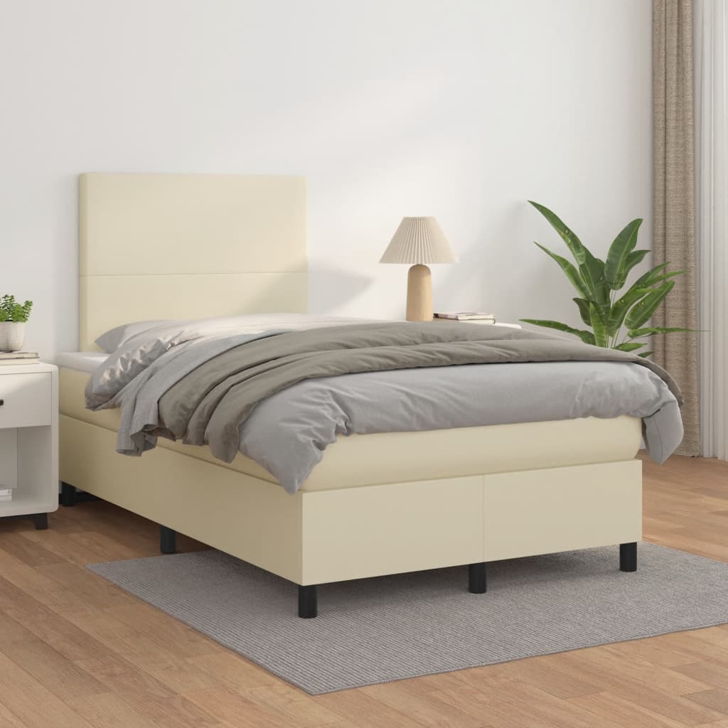 Box Spring Postel S Matrací Krémová 120X200 Cm Umělá Kůže