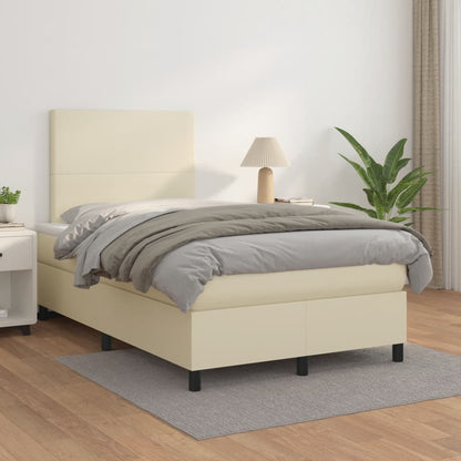 Box Spring Postel S Matrací Krémová 120X200 Cm Umělá Kůže