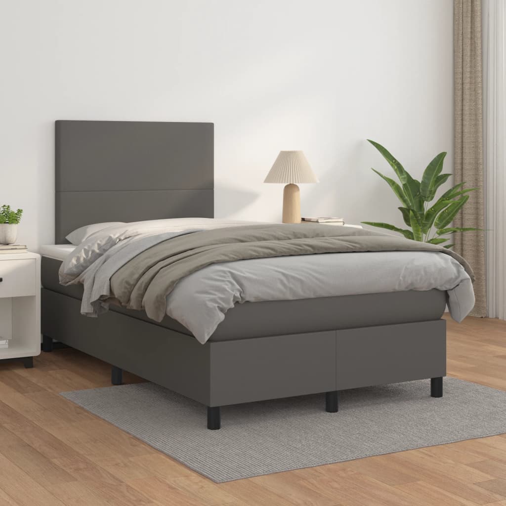 Box Spring Postel S Matrací Šedá Umělá Kůže Šedá