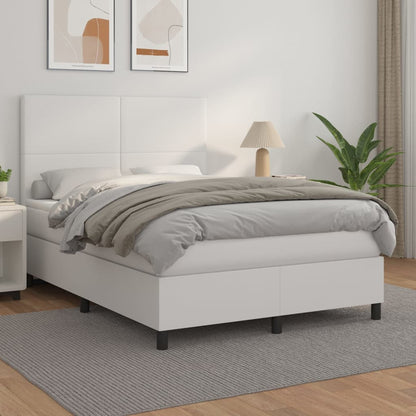 Box Spring Postel S Matrací Umělá Kůže Bílá