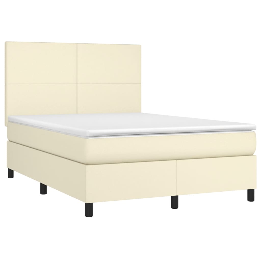 Box Spring Postel S Matrací Krémová 140X190 Cm Umělá Kůže