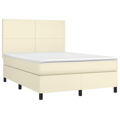 Box Spring Postel S Matrací Krémová 140X190 Cm Umělá Kůže