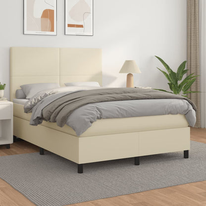 Box Spring Postel S Matrací Krémová 140X190 Cm Umělá Kůže