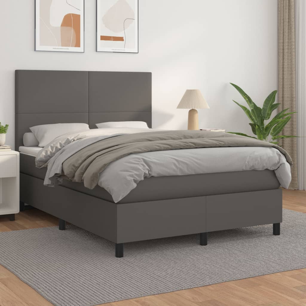 Box Spring Postel S Matrací Šedá Umělá Kůže Šedá