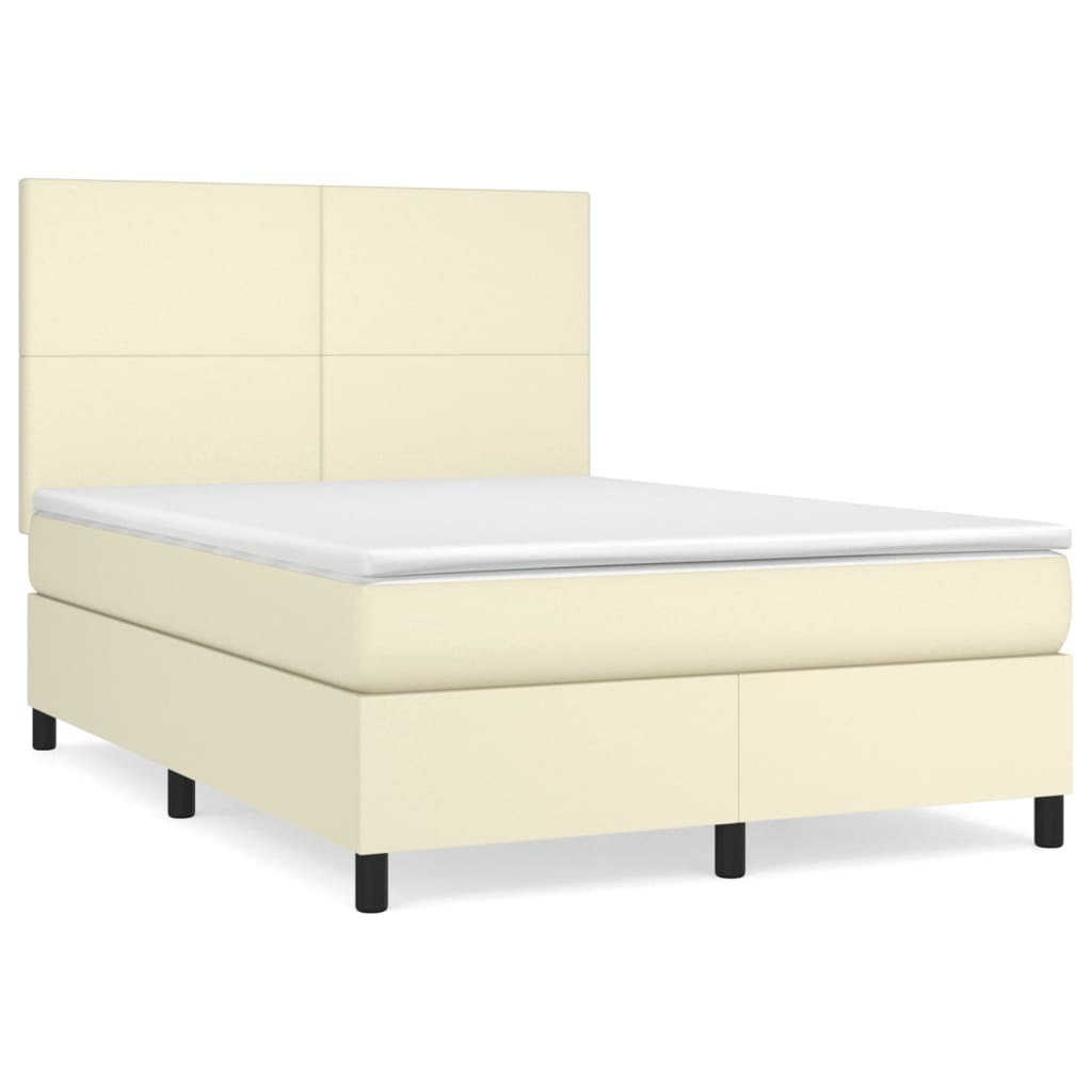 Box Spring Postel S Matrací Krémová 140X200 Cm Umělá Kůže