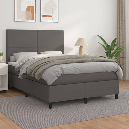 Box Spring Postel S Matrací Šedá Umělá Kůže Šedá