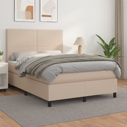 Box Spring Postel S Matrací Umělá Kůže Cappuccino
