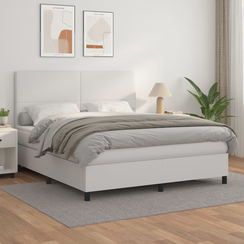 Box Spring Postel S Matrací Umělá Kůže Bílá