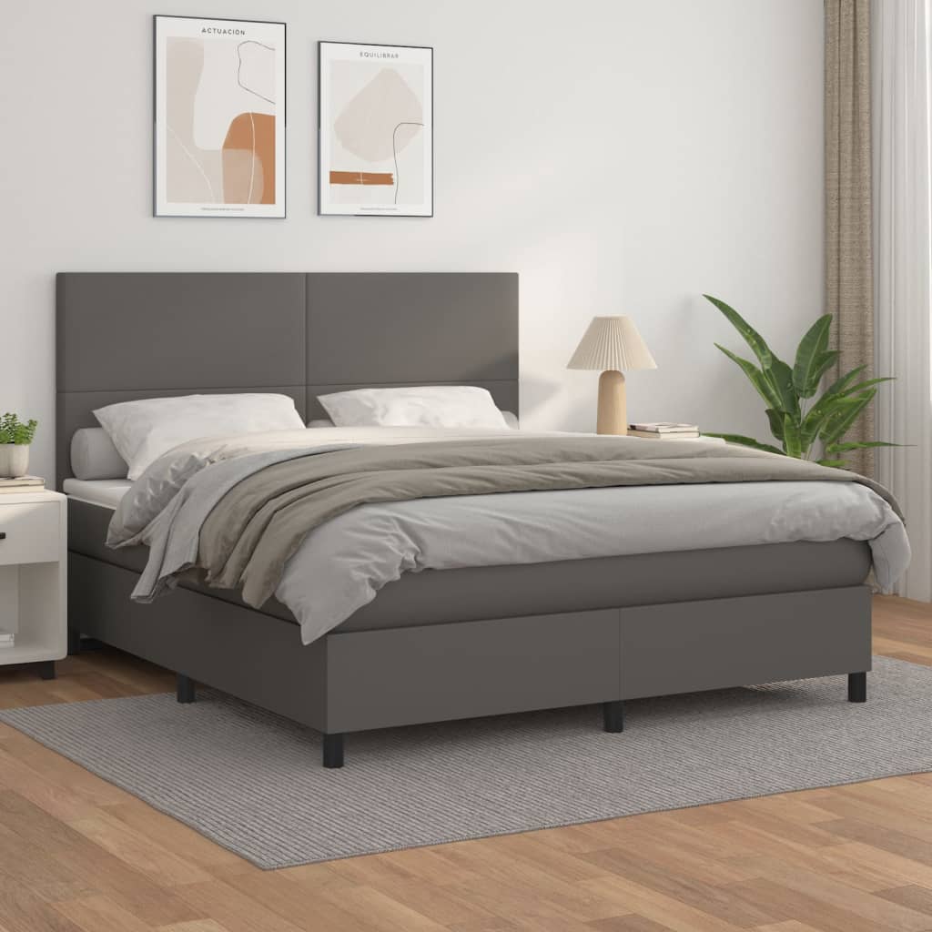 Box Spring Postel S Matrací Šedá Umělá Kůže Šedá
