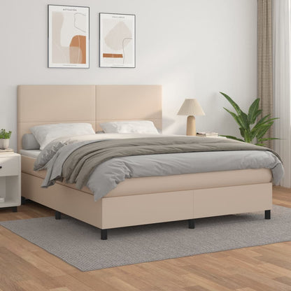Box Spring Postel S Matrací Umělá Kůže Cappuccino
