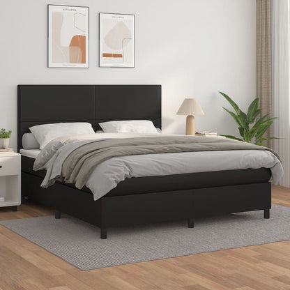 Box Spring Postel S Matrací Černá Umělá Kůže Černá