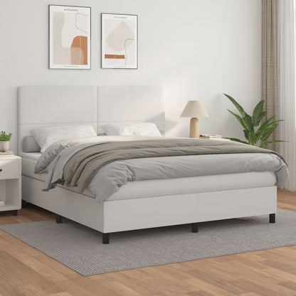 Box Spring Postel S Matrací Umělá Kůže Bílá
