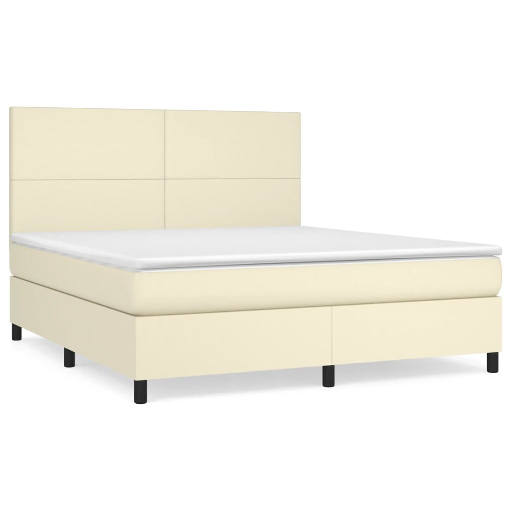 Box Spring Postel S Matrací Krémová 180X200 Cm Umělá Kůže