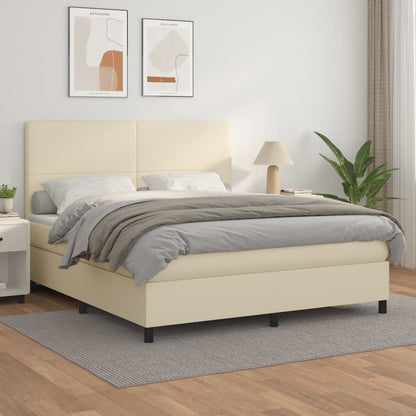 Box Spring Postel S Matrací Krémová 180X200 Cm Umělá Kůže