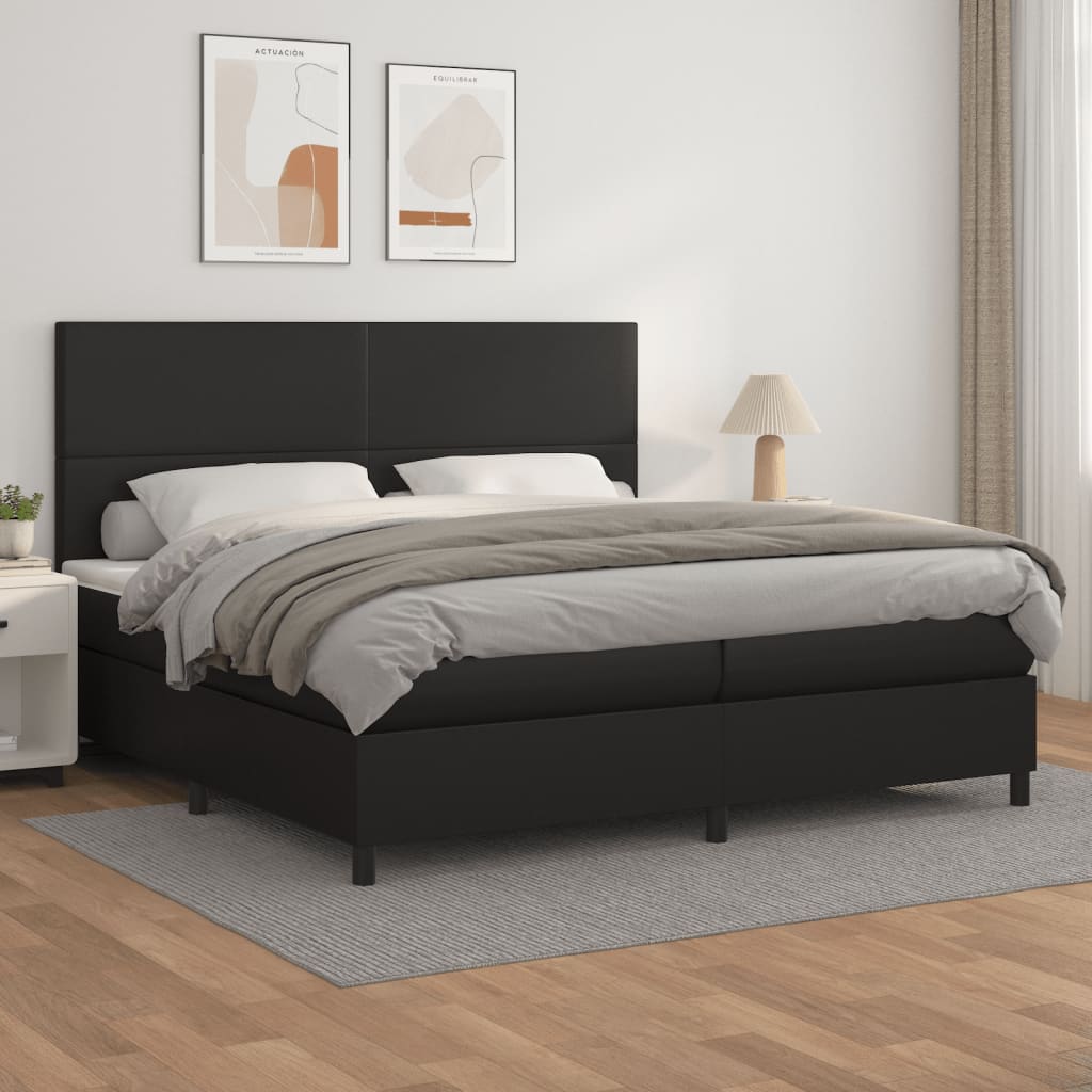 Box Spring Postel S Matrací Černá Umělá Kůže Černá
