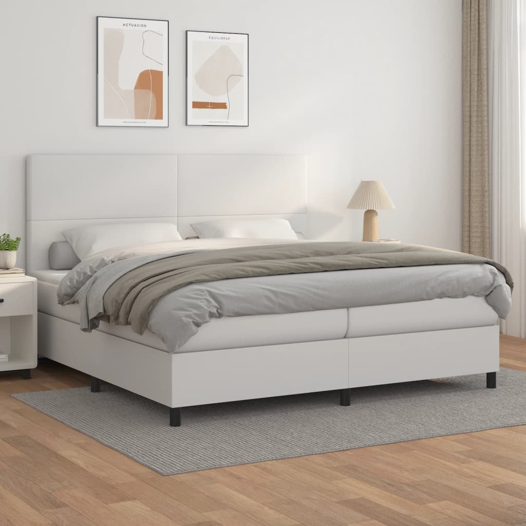 Box Spring Postel S Matrací Umělá Kůže Bílá