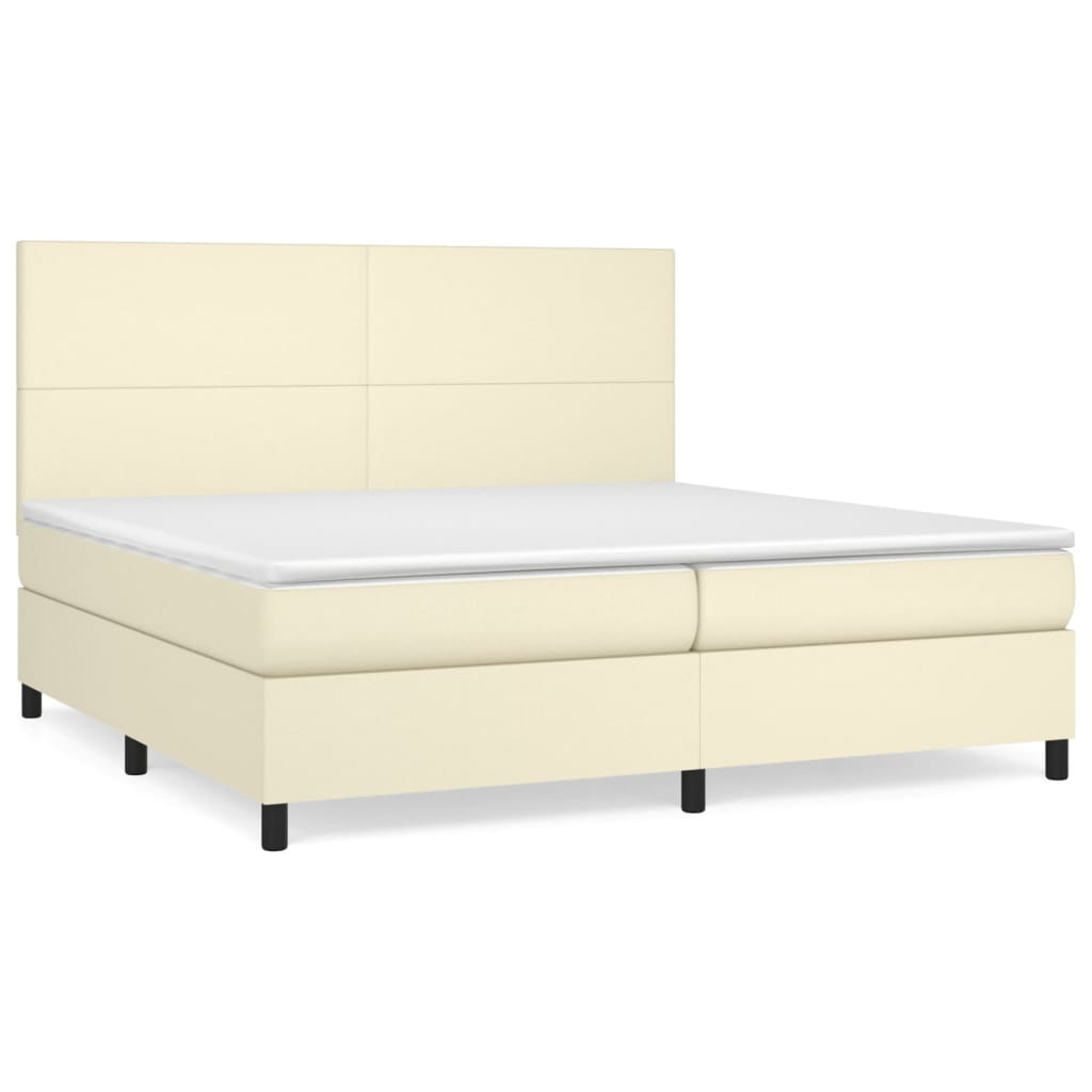 Box Spring Postel S Matrací Krémová 200X200 Cm Umělá Kůže