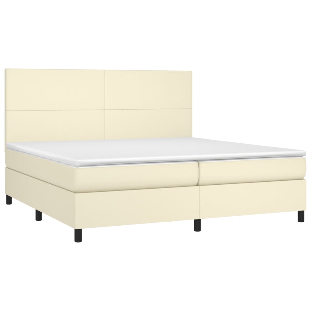 Box Spring Postel S Matrací Krémová 200X200 Cm Umělá Kůže