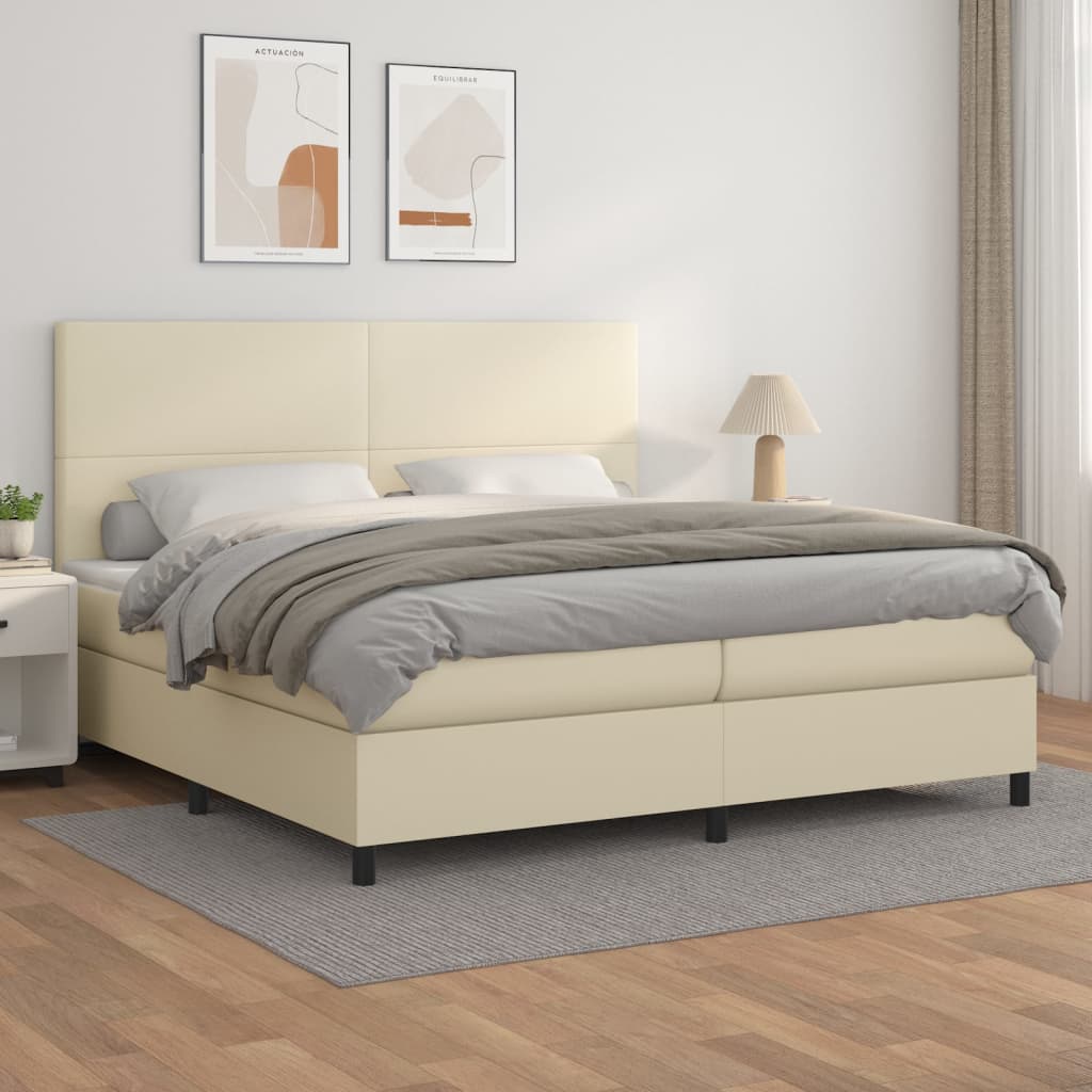 Box Spring Postel S Matrací Krémová 200X200 Cm Umělá Kůže