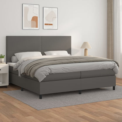 Box Spring Postel S Matrací Šedá Umělá Kůže Šedá